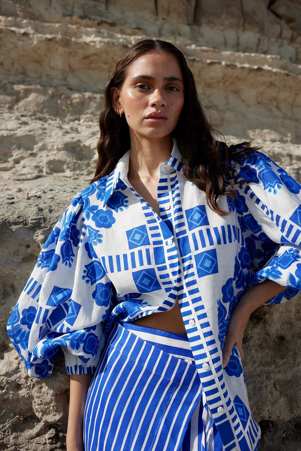 RAFFERTY BLOUSE - MEDITERRANEAN/FOAM