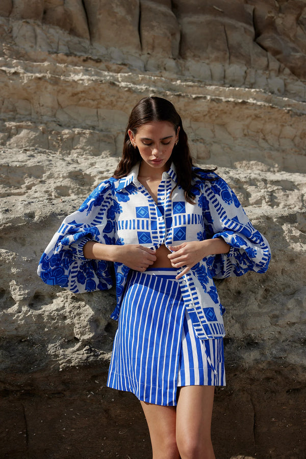 RAFFERTY BLOUSE - MEDITERRANEAN/FOAM
