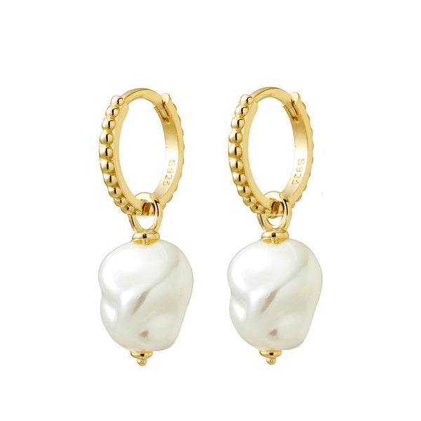 PEARL CHARM HUGGIE DROP EARRINGS