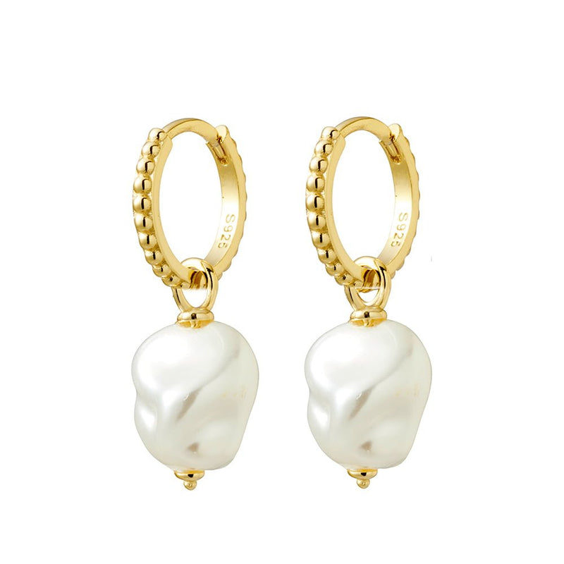 PEARL CHARM HUGGIE DROP EARRINGS