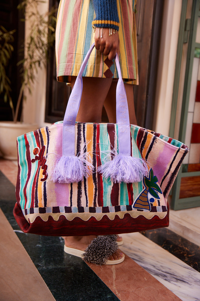 MICHELLE STRIPE PATCH BEACH TOTE