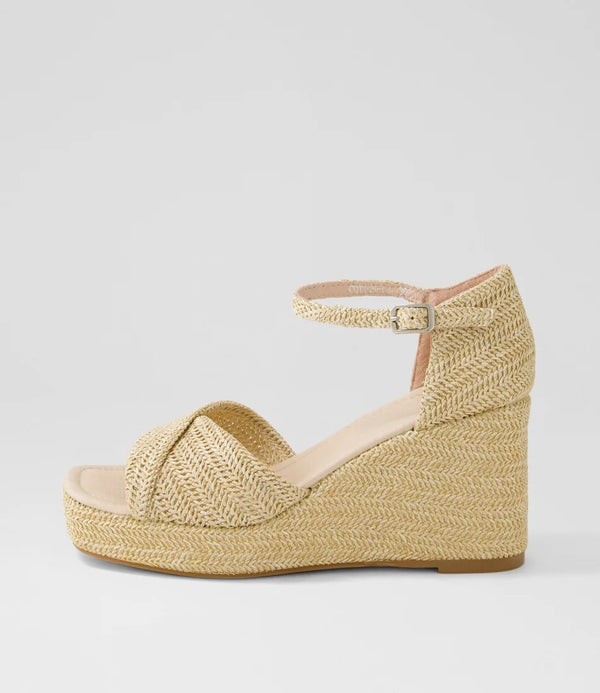 COTTON RAFFIA SANDAL WEDGE - LATTE NATURAL