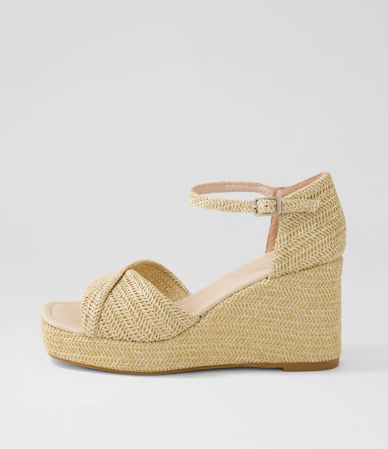 COTTON RAFFIA SANDAL WEDGE - LATTE NATURAL