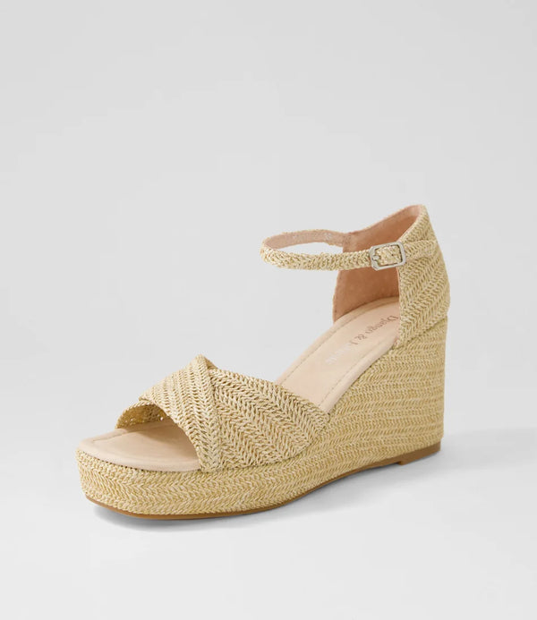 COTTON RAFFIA SANDAL WEDGE - LATTE NATURAL
