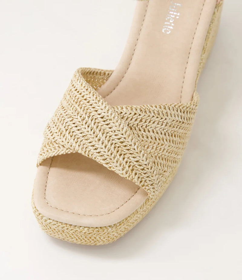 COTTON RAFFIA SANDAL WEDGE - LATTE NATURAL