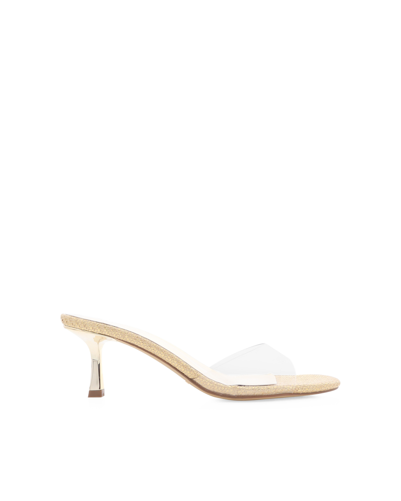GEENA HEEL - CLEAR GOLD RAFFIA