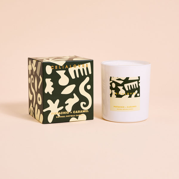 PISTACHIO + CARAMEL CANDLE - 395GMS