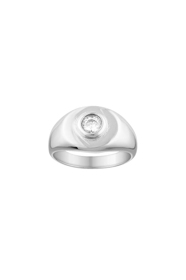 HERITAGE SIGNET RING - WHITE GOLD/CLEAR