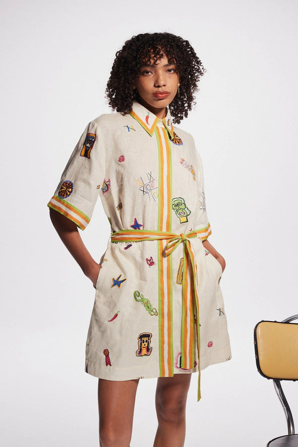 CHECKERS EMBROIDERED MINI DRESS - PREORDER