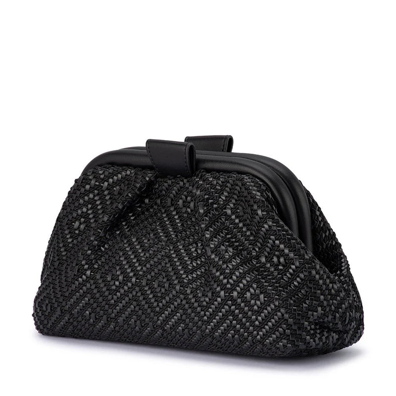 Minki Gathered Woven Clutch in Black Minki Gathered Woven Clutch in Black