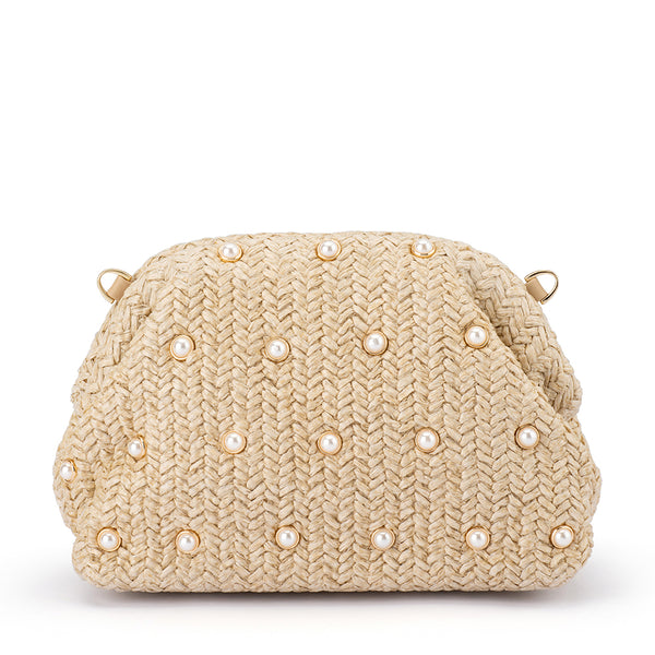 KAIA STUDDED WOVEN CLUTCH