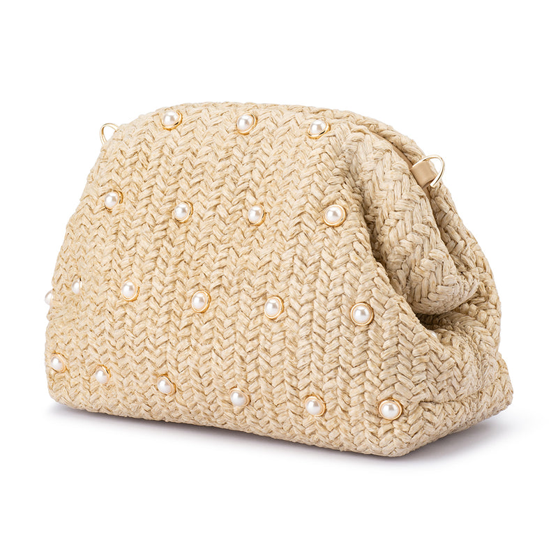 KAIA STUDDED WOVEN CLUTCH