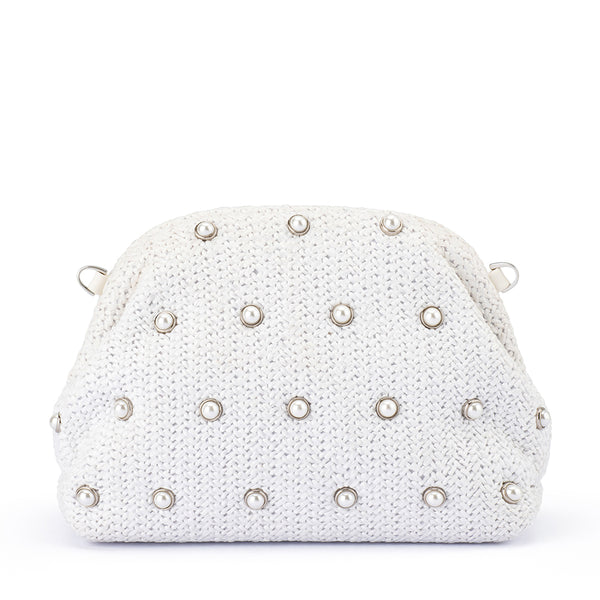 KAIA STUDDED WOVEN CLUTCH