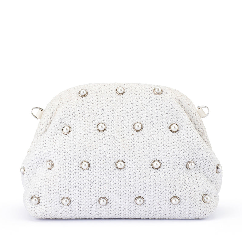 KAIA STUDDED WOVEN CLUTCH