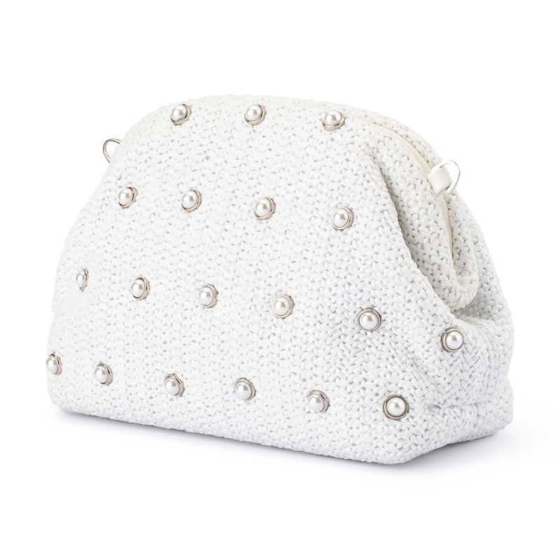 KAIA STUDDED WOVEN CLUTCH